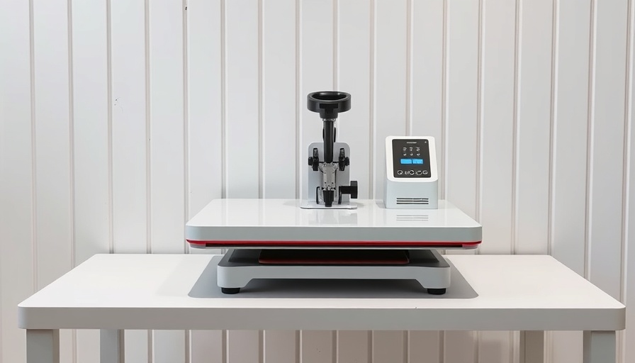 Modern heat press machine for print on demand business on white table.