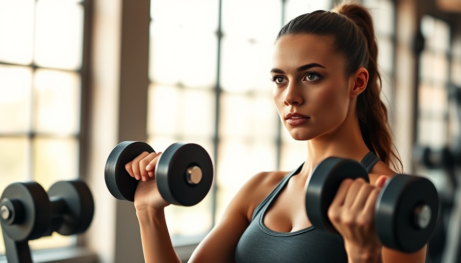 Athletic woman lifting weights in sunlit gym, predicting healthspan benefits.