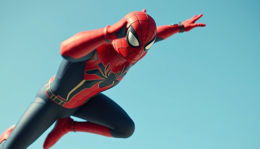 Disney Parks animatronics display Spider-Man in mid-air.