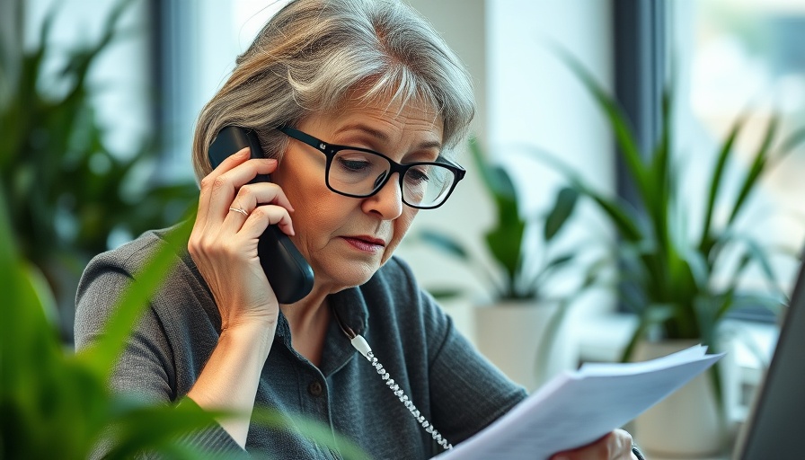 Older woman multitasking in office, ageism in the workplace topic.