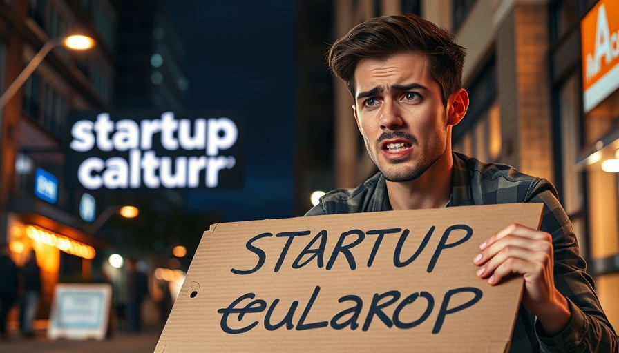Young founder rejected, startup summit sign at night.