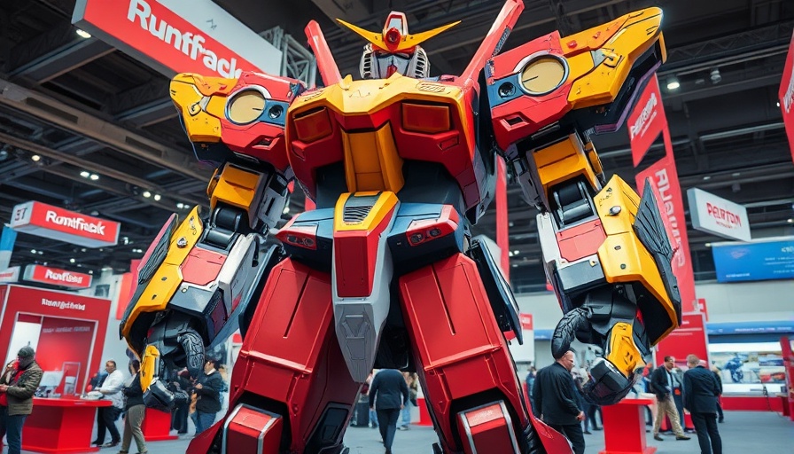 Colorful robotic figure at Comic-Con 2025 display.