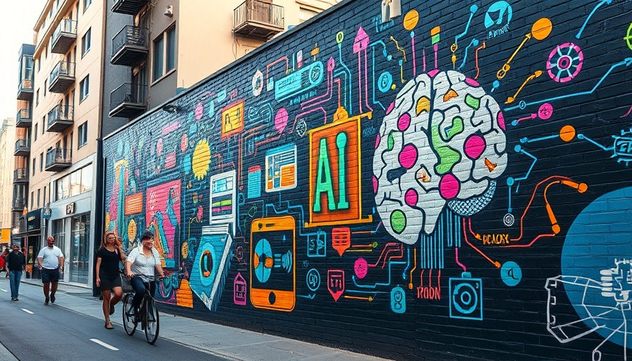 AI action plan mural with vibrant street scene.