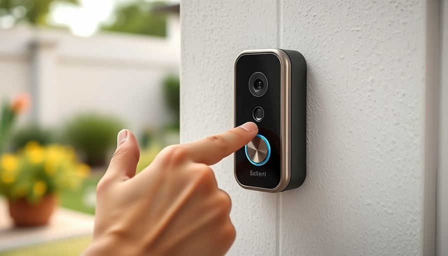 Close-up of a modern video doorbell being pressed, showcasing benefits of video doorbell.