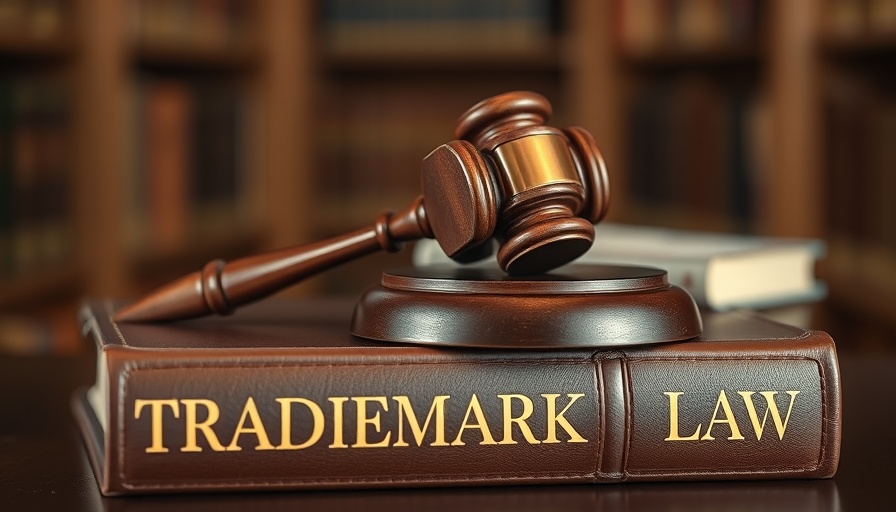 Trademark law book with gavel for brand and intellectual property management.