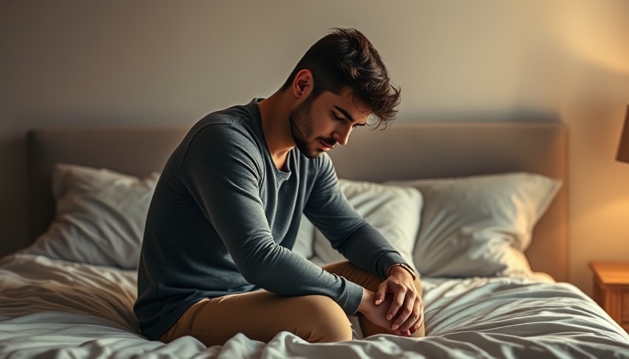 Contemplative man sitting on bed, deep in thought