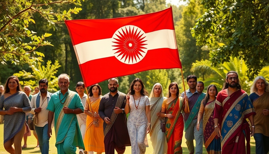 Group carrying tribal flag symbolizing tribal sovereignty in a sunny park.