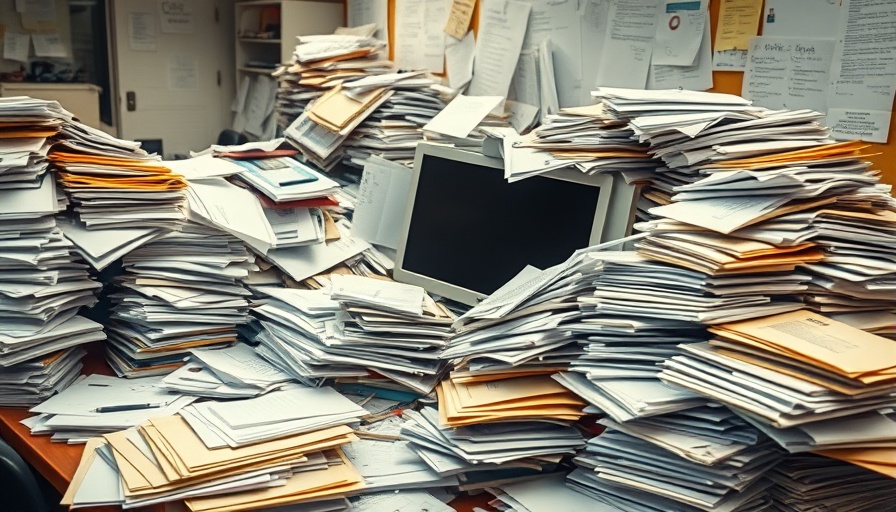 Cluttered office desk illustrating the need for intelligent document processing.