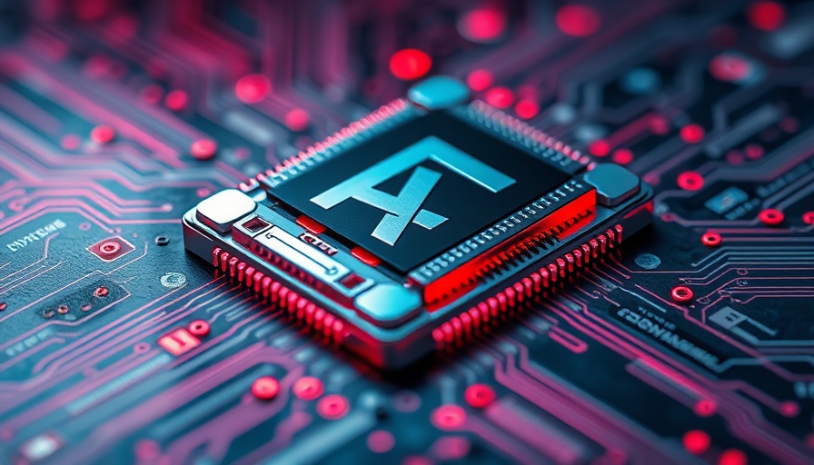 Futuristic AI chip reflecting red circuitry patterns in a tech-themed scene.