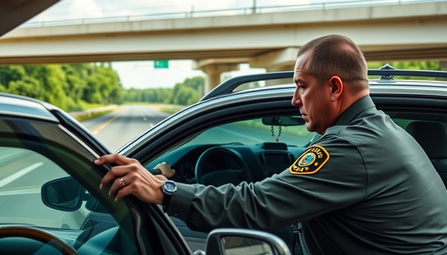 Florida Highway Patrol officer inspecting car on highway for immigration enforcement