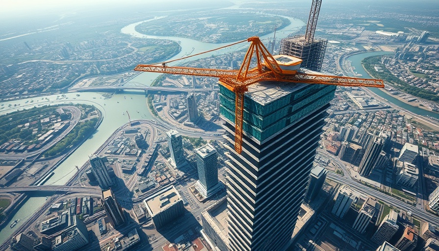 Aerial view of Austin's tallest tower under construction, cityscape in background.