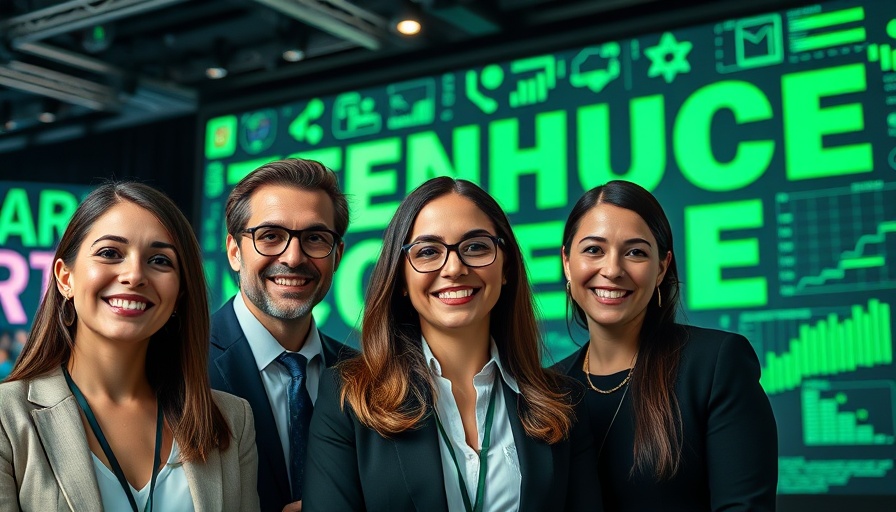 Tech conference speakers on raising a seed round, dynamic background.