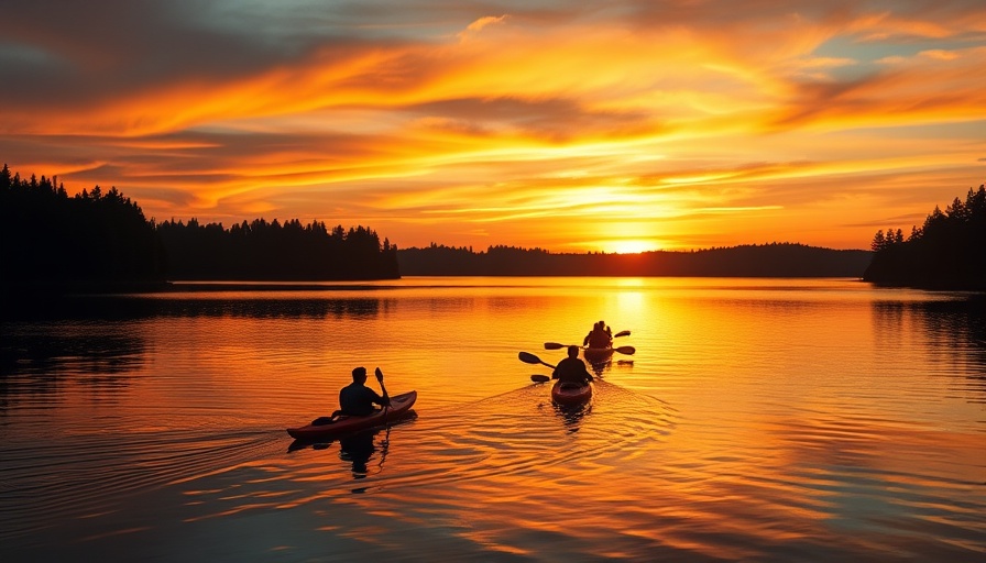 Kayakers at sunset enjoying a floating movie in Austin.