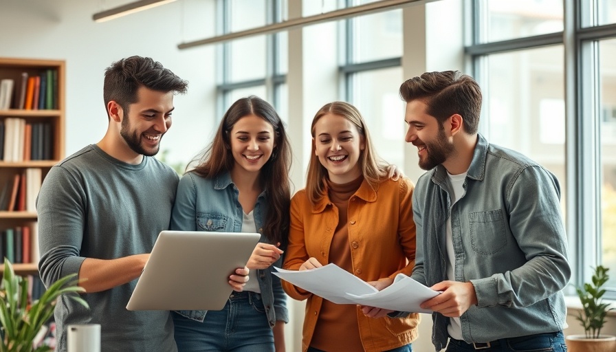 Young professionals collaborating in a bright office, emphasizing team culture.
