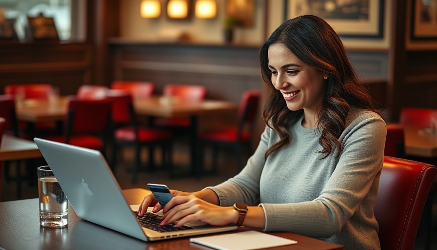 Woman using laptop and credit card in restaurant, Citi ThankYou Rewards transfer partners.