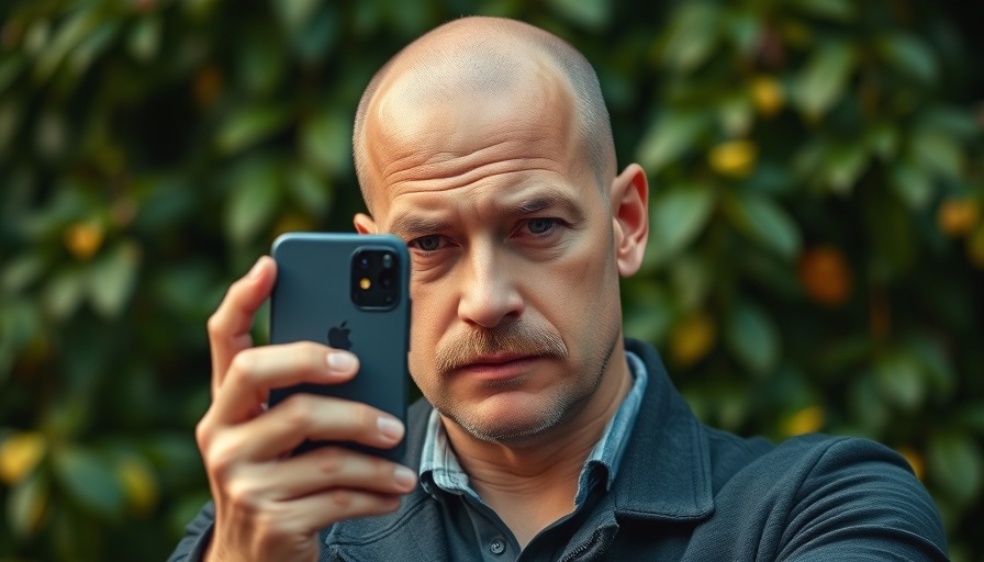 Bald man using CMF Phone 2 Pro outdoors, capturing photo.
