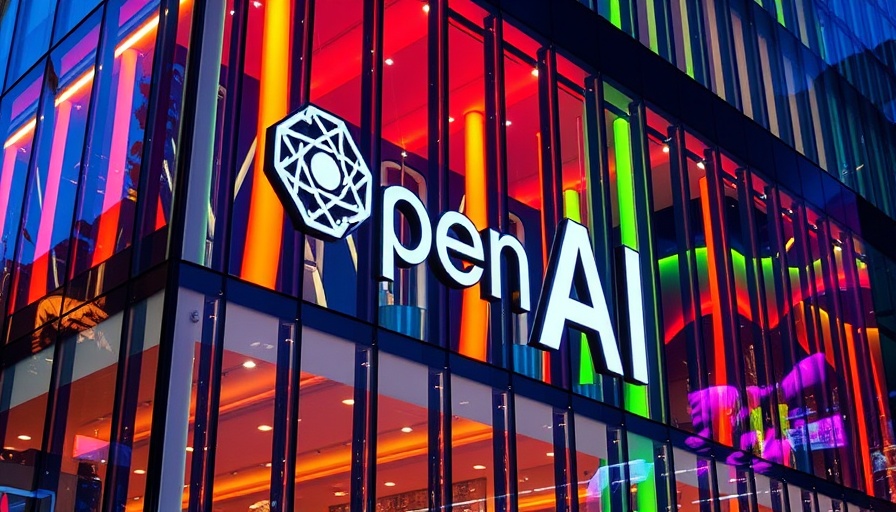 OpenAI logo on multicolored glass facade, AI development theme.