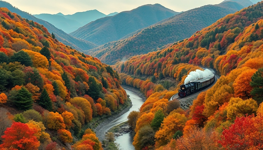 Steam train travel in Japan during autumn with vibrant foliage.