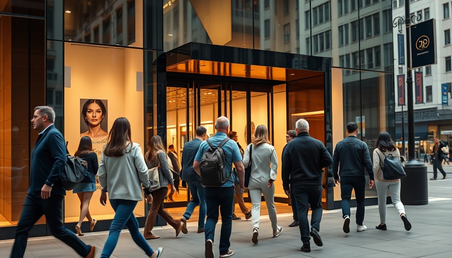 Shoppers near luxury store entrance illustrate current fashion tariff rates.