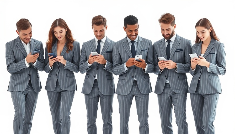 AI in Fashion Industry: Professionals in gray suits using smartphones.