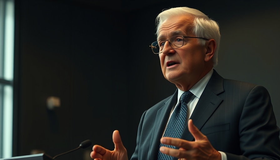 Older man giving a speech in a professional setting.