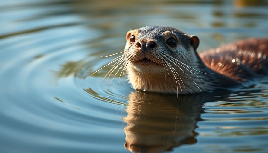River otter swimming with water reflection, river otter scat analysis.