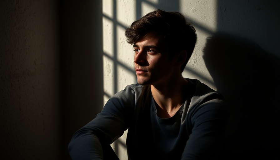 Reflective young man in shadows, contemplating life.