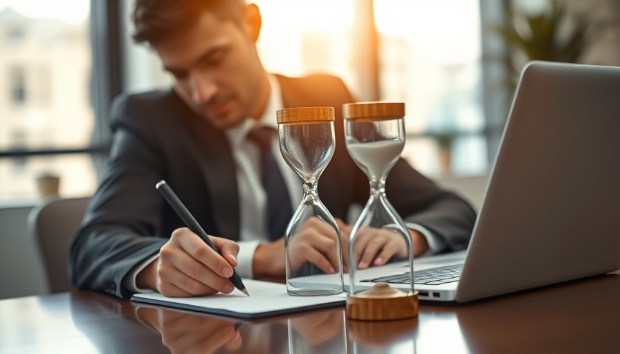 Business exit strategy concept with businessman and hourglass