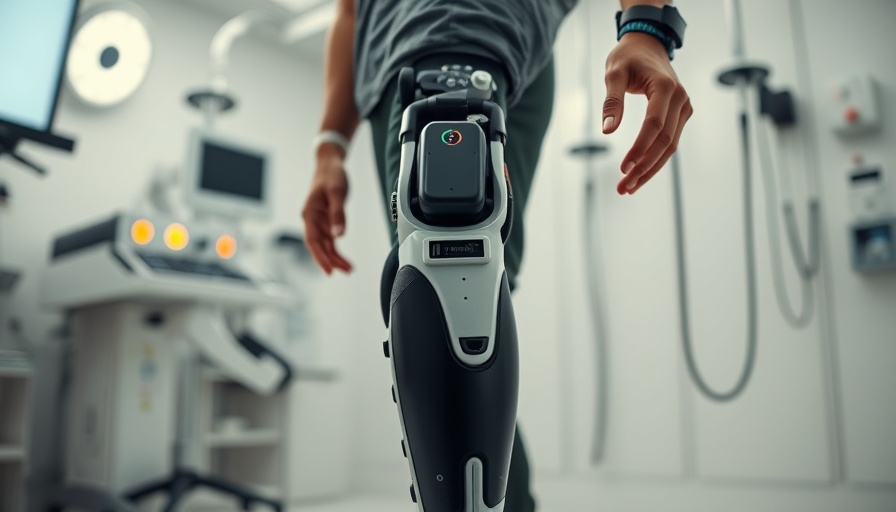 Modern prosthetic limb with sensors in clinical setting for smart prosthetics comfort eye tracking.