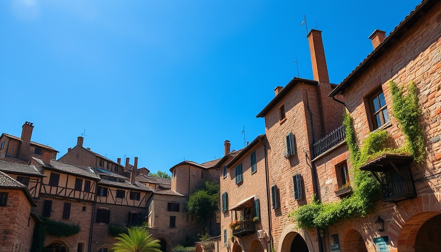 Charming medieval town on Via Francigena pilgrimage to Rome with rustic buildings.