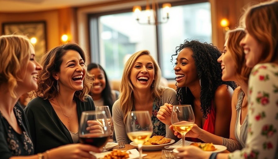 Women enjoying conversation at a dinner table, friendship app for women.