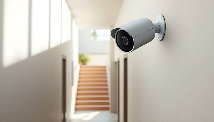 Modern security camera placement above stairs.