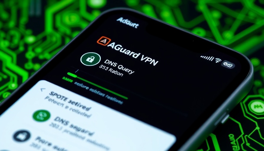 AdGuard VPN business security interface on smartphone screen.