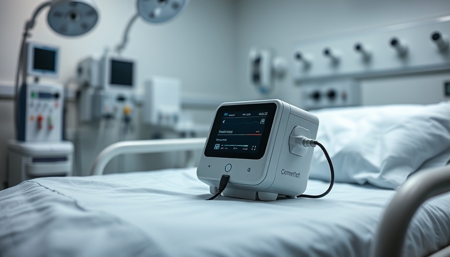 Compact postpartum hemorrhage device on a medical bed in clinic.