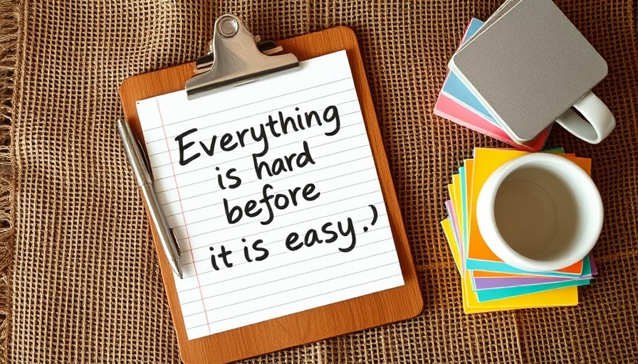 Inspirational quote on clipboard highlighting hard things for an easy life.