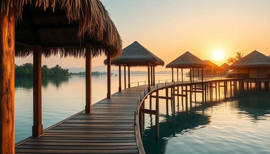 Bacalar beach town alternative to Cancún and Tulum, tranquil pier with palapas.