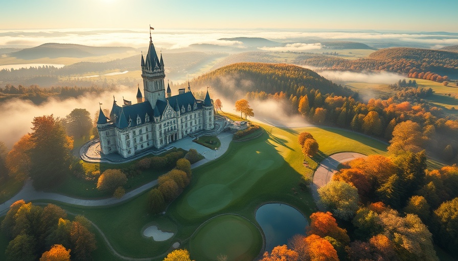Aerial view of castle and golf course near 2027 Ryder Cup venues.
