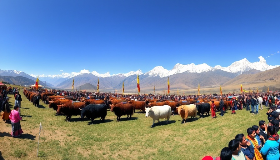 Royal Highland Festival Bhutan with yaks and mountains backdrop.