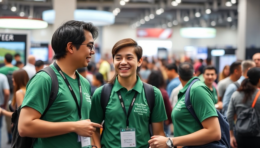Volunteers discussing at TechCrunch Disrupt 2025 event.