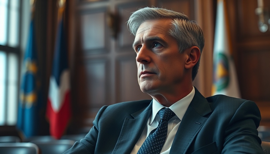 Mature man in suit sitting thoughtfully in formal setting.