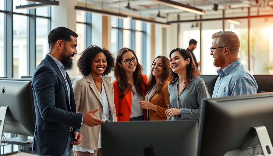 Diverse team discussing employee engagement strategies in modern office.