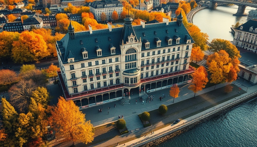 Historic hotel in autumn, K-drama tourism scenic view