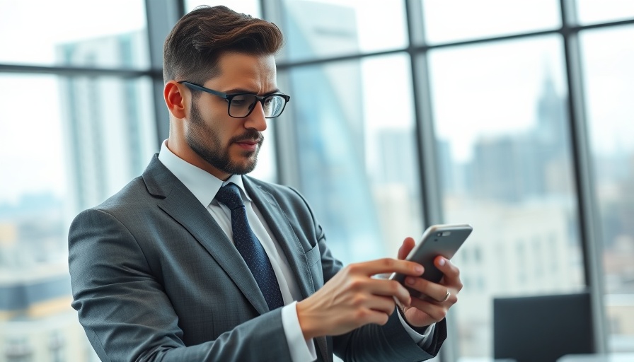 Professional using smartphone for digital marketing strategy in office.