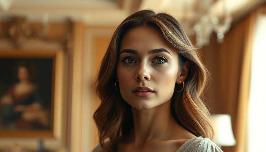 Confident woman discussing Presidential AI Challenge, elegant interior.