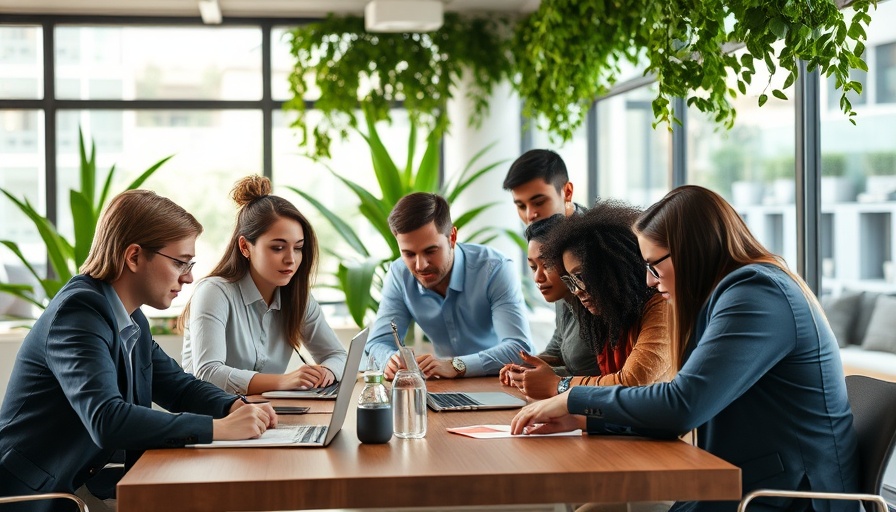 Young professionals collaborating in an office reflecting AI impact on digital marketing agencies.