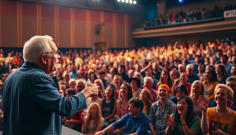 Motivational speaker energizes a cheering crowd, symbolizing coaching helps entrepreneurs overcome mental barriers.
