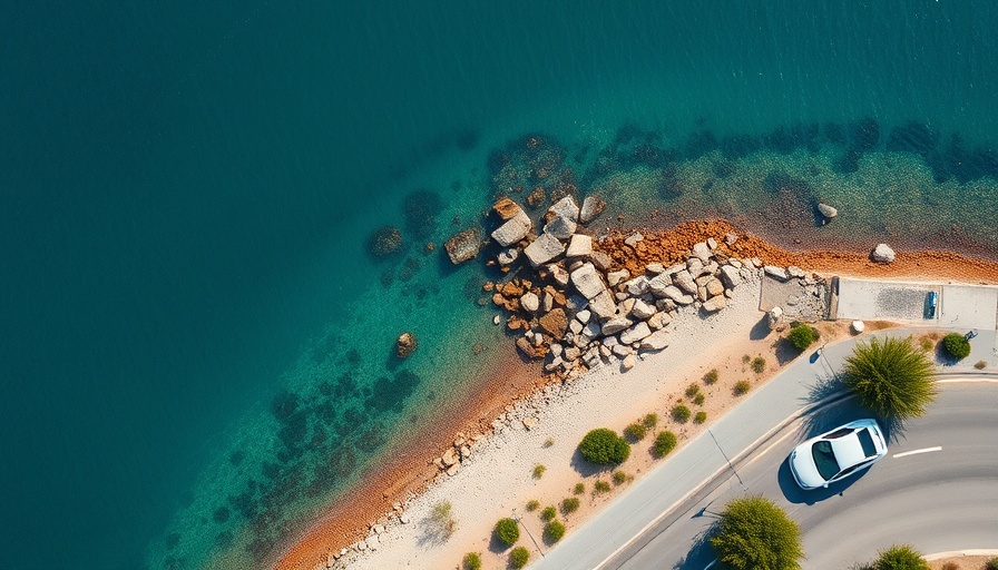Aerial view highlighting Puglia's slow pace with coastal landscape.