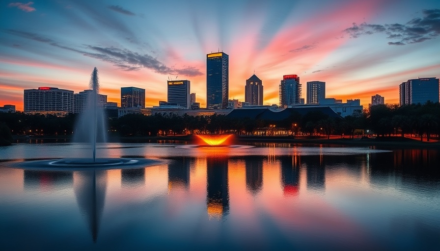 Dusk view of Orlando's skyline near Mills 50 neighborhood.