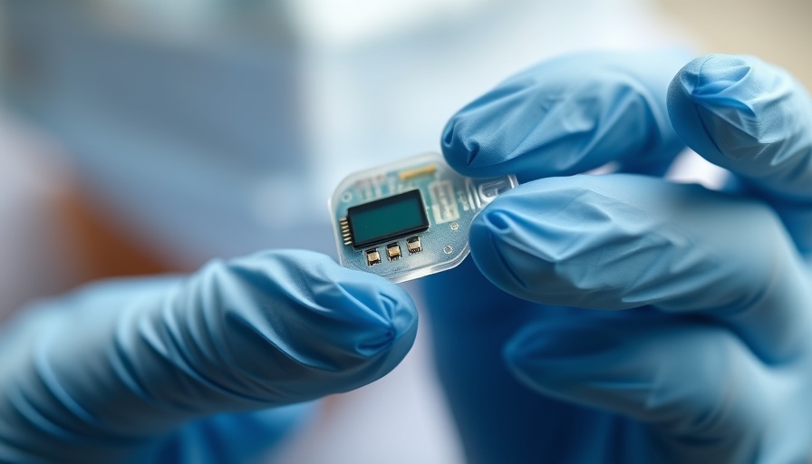 Person with gloves holding a sweat biomarker monitoring device.