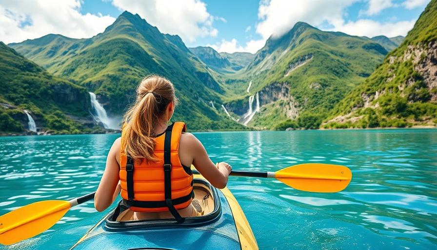 Young woman kayaking on a fjord during women-only trip